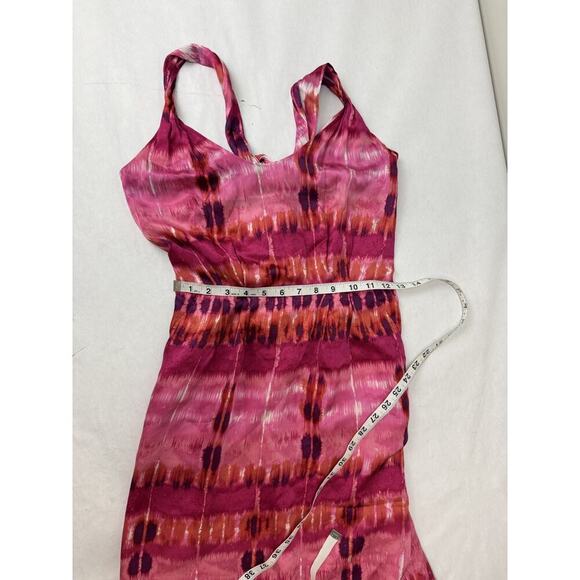 Twee Banana Republic Silk Twisted Shoulder Open Back Dress Pink Print Sheath 0 - Picture 9 of 12